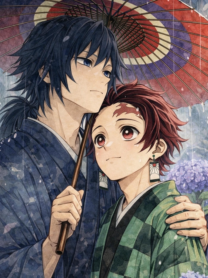 Ảnh Giyuu x Tanjiro mang phong cách tình cảm