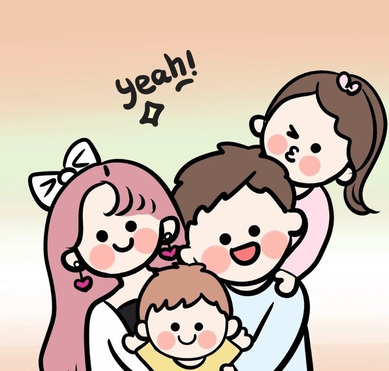 Hình ảnh gia đình 4 người chibi