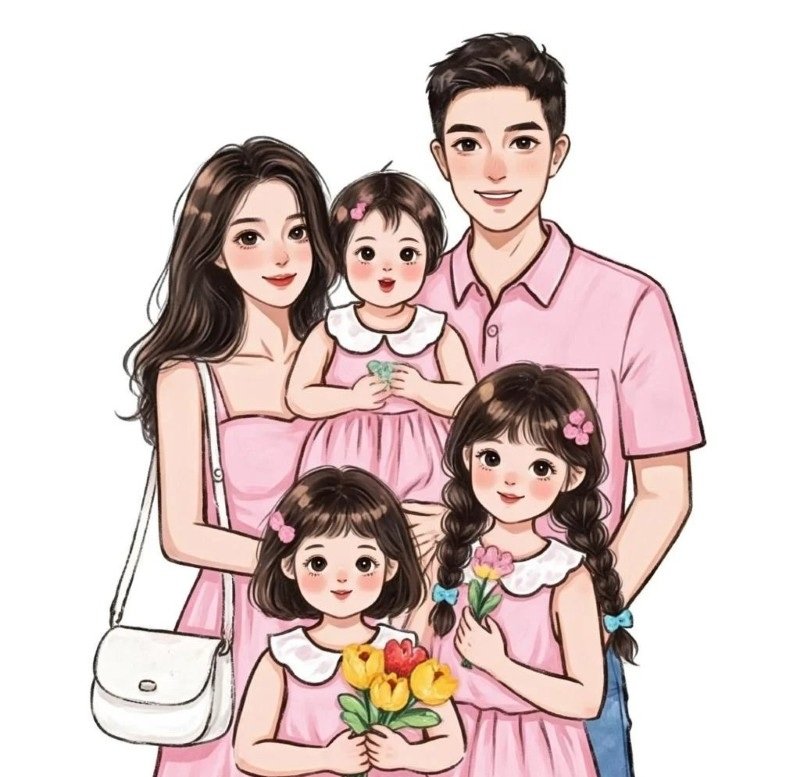 Hình ảnh gia đình 5 người 3 gái