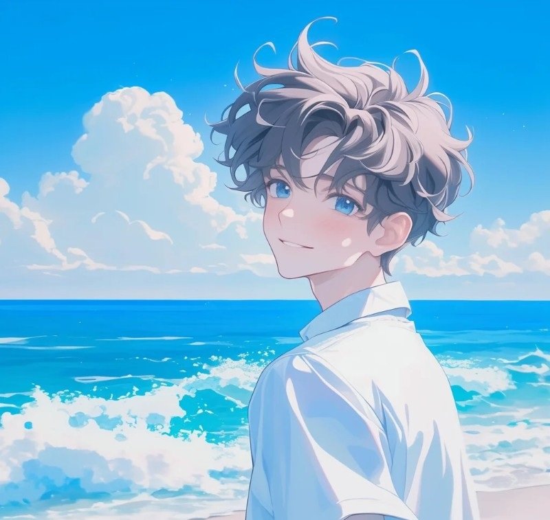 ảnh anime màu xanh dương nam