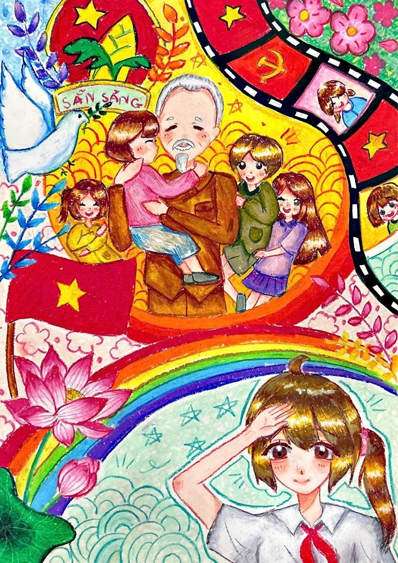 vẽ tranh bác hồ với thiếu nhi 10