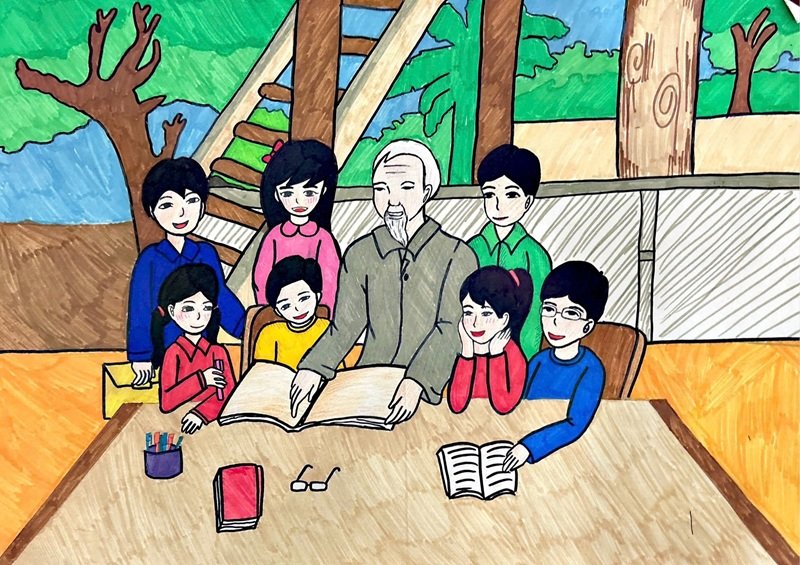 vẽ tranh bác hồ với thiếu nhi 2