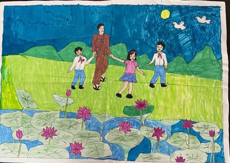 vẽ tranh bác hồ với thiếu nhi 20