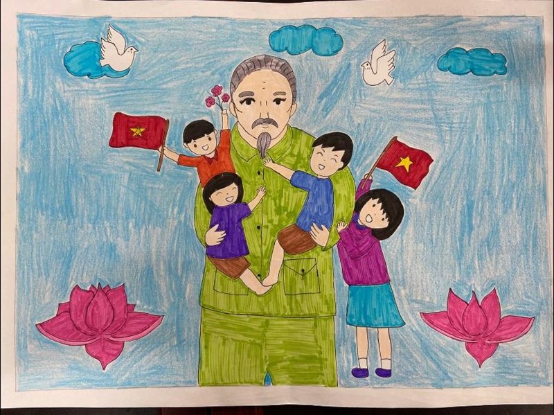 vẽ tranh bác hồ với thiếu nhi 21