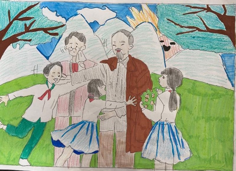 vẽ tranh bác hồ với thiếu nhi 22