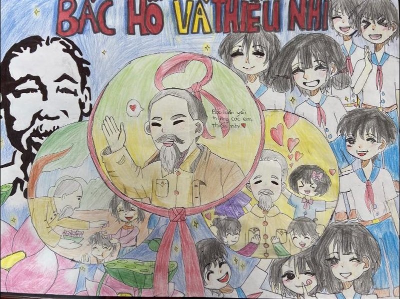 vẽ tranh bác hồ với thiếu nhi 23