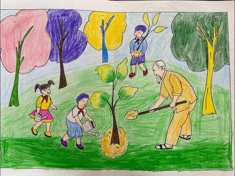 vẽ tranh bác hồ với thiếu nhi 27