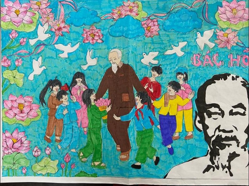 vẽ tranh bác hồ với thiếu nhi 39