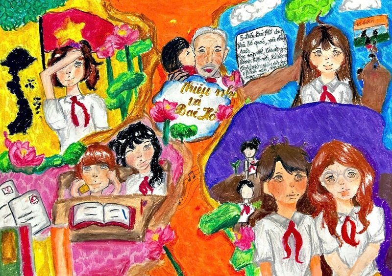 vẽ tranh bác hồ với thiếu nhi 5
