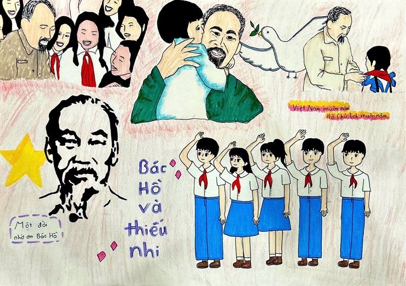vẽ tranh bác hồ với thiếu nhi 8
