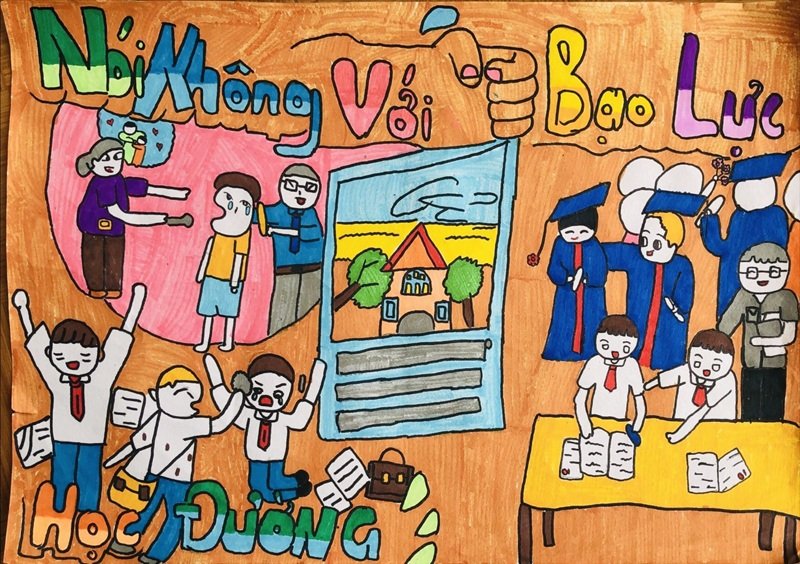 vẽ tranh bạo lực học đường đơn giản