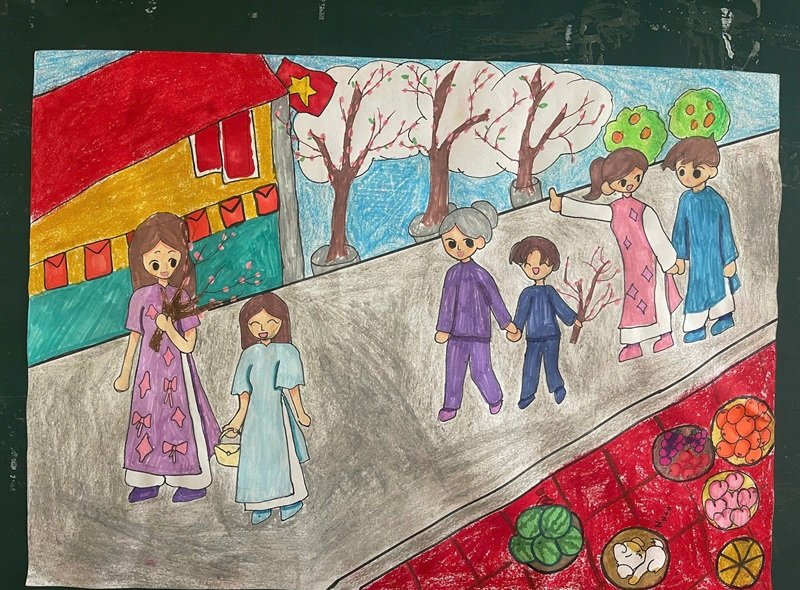 vẽ tranh ngày tết cute