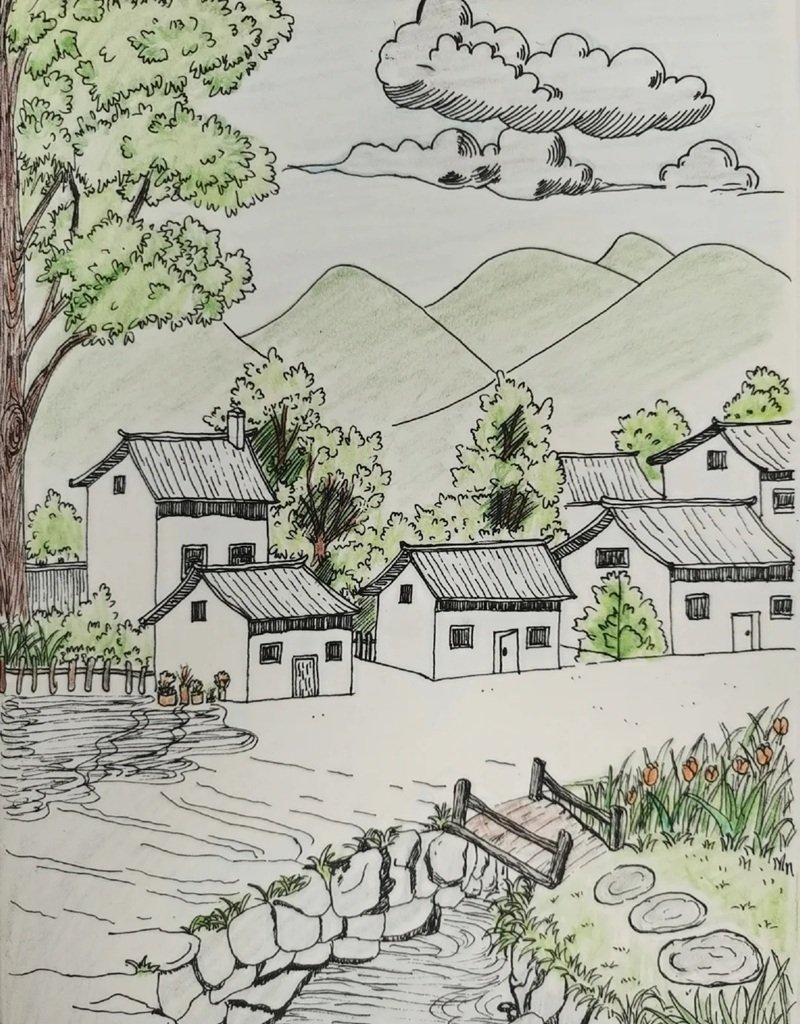 vẽ tranh phong cảnh làng quê 36