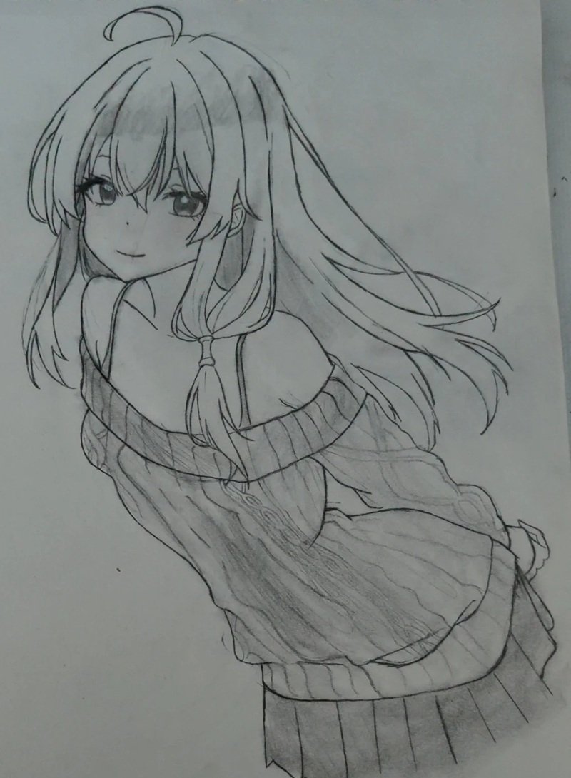 hình vẽ anime nữ đơn giản 14