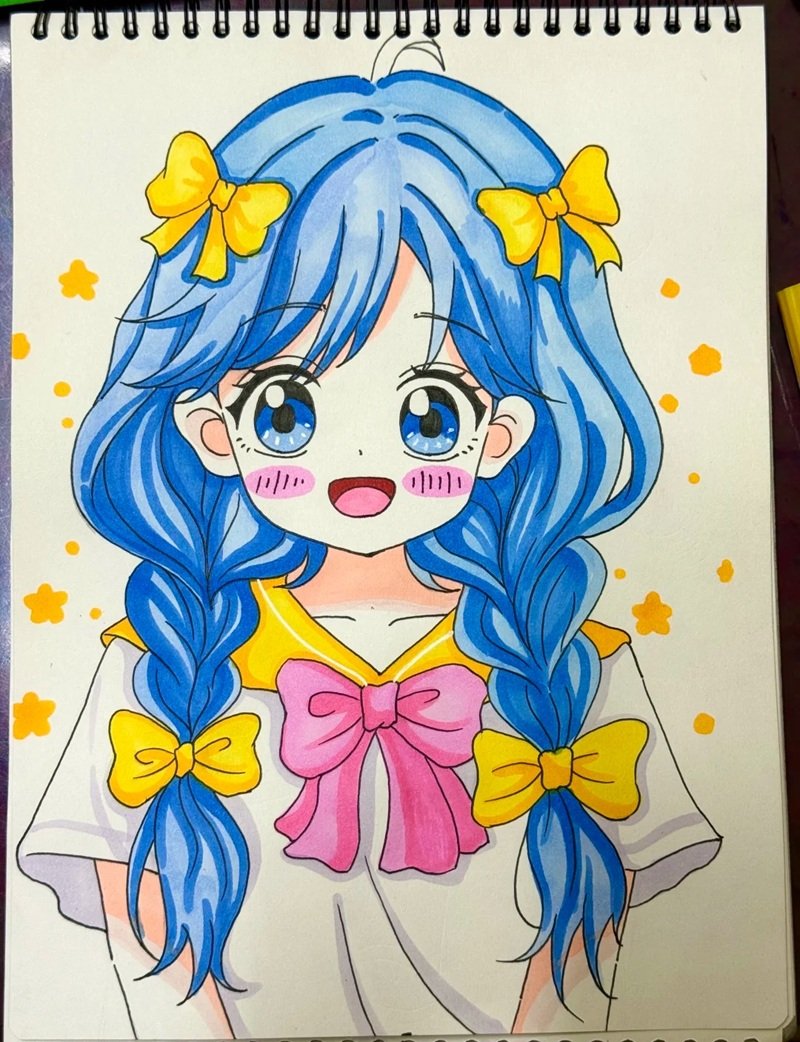 hình vẽ anime nữ đơn giản 16