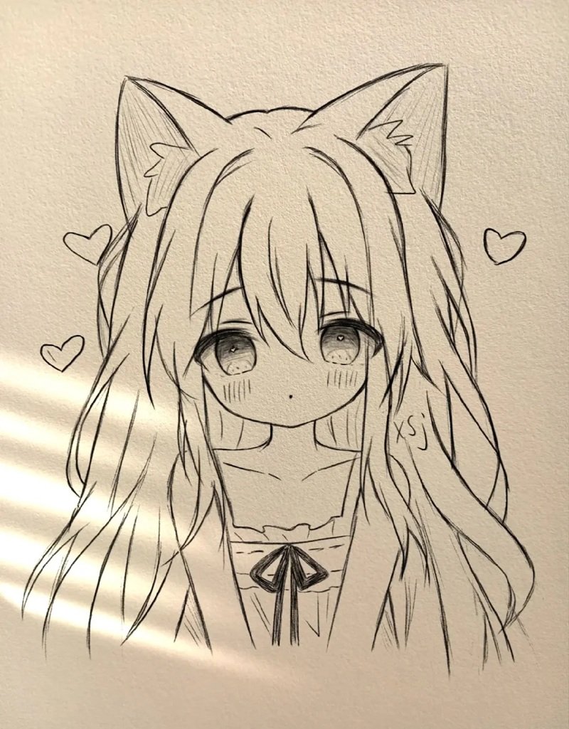 hình vẽ anime nữ đơn giản 2