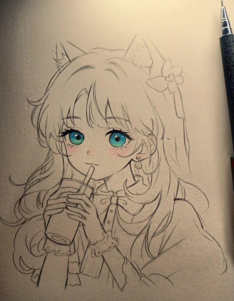 hình vẽ anime nữ đơn giản 27