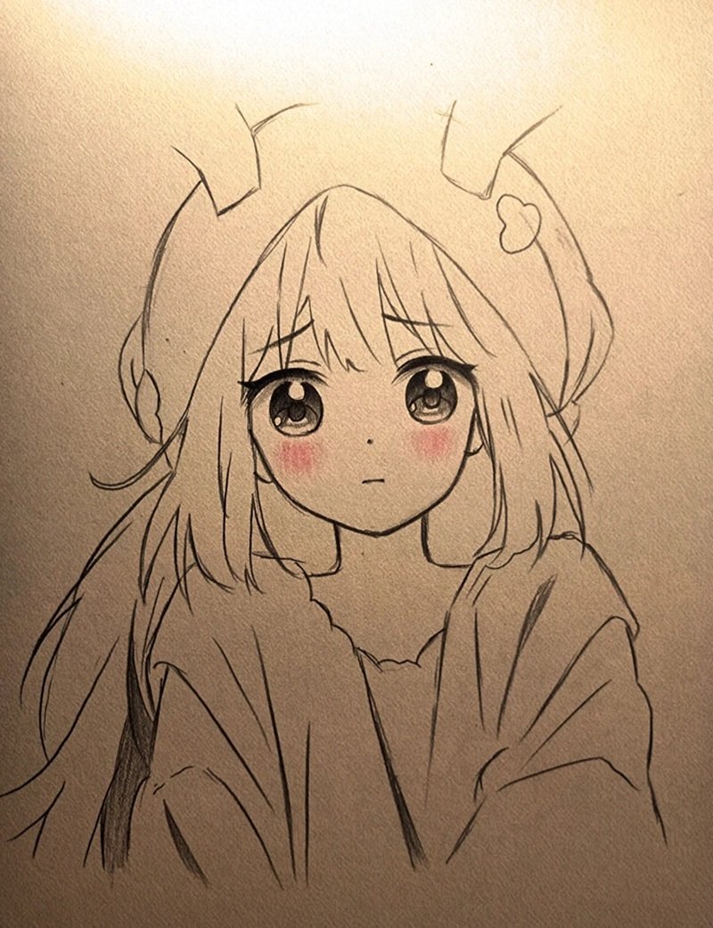 hình vẽ anime nữ đơn giản 29