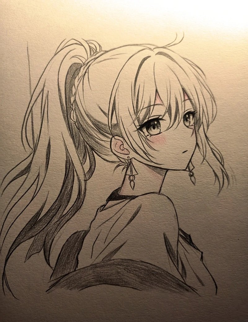 hình vẽ anime nữ đơn giản 30