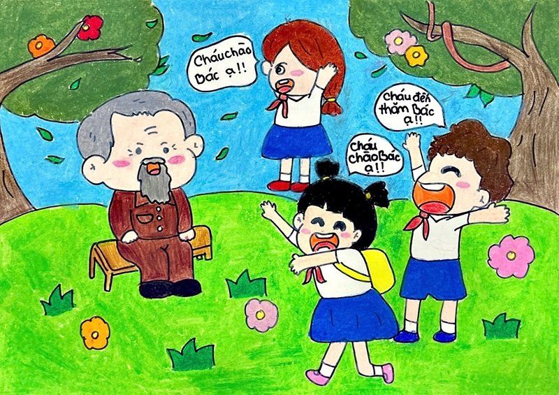tranh vẽ bác hồ với thiếu nhi 7