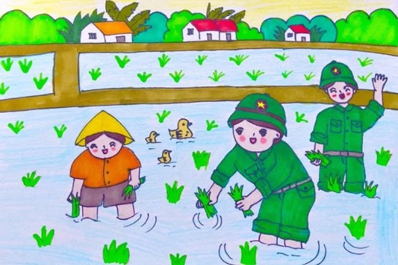 tranh vẽ chú bộ đội 3