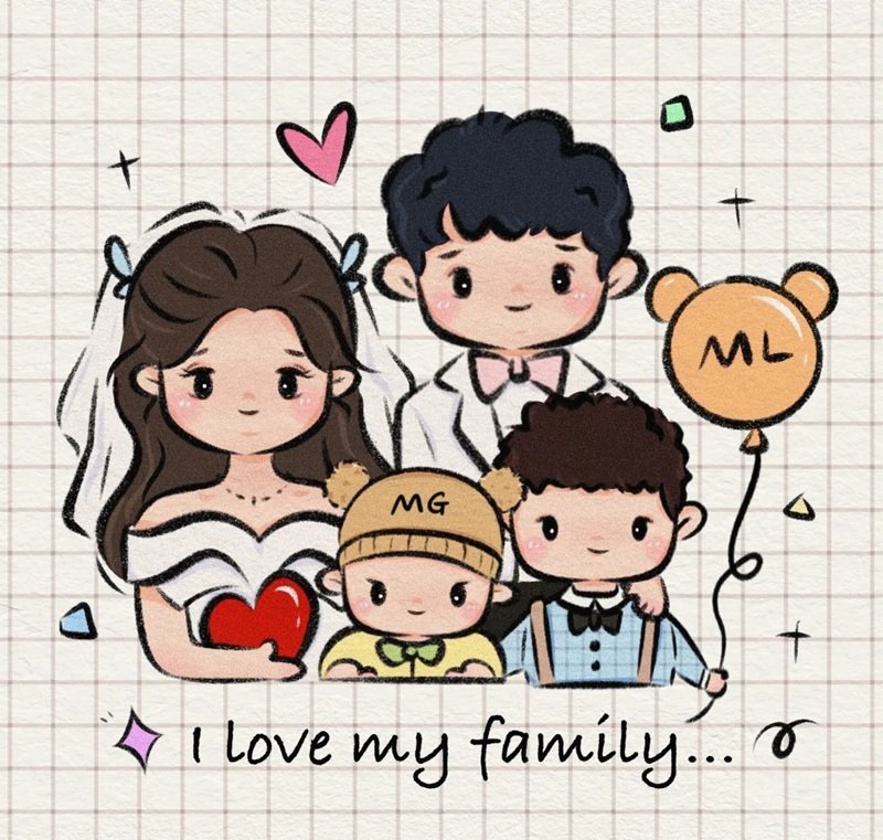 tranh vẽ gia đình 4 người