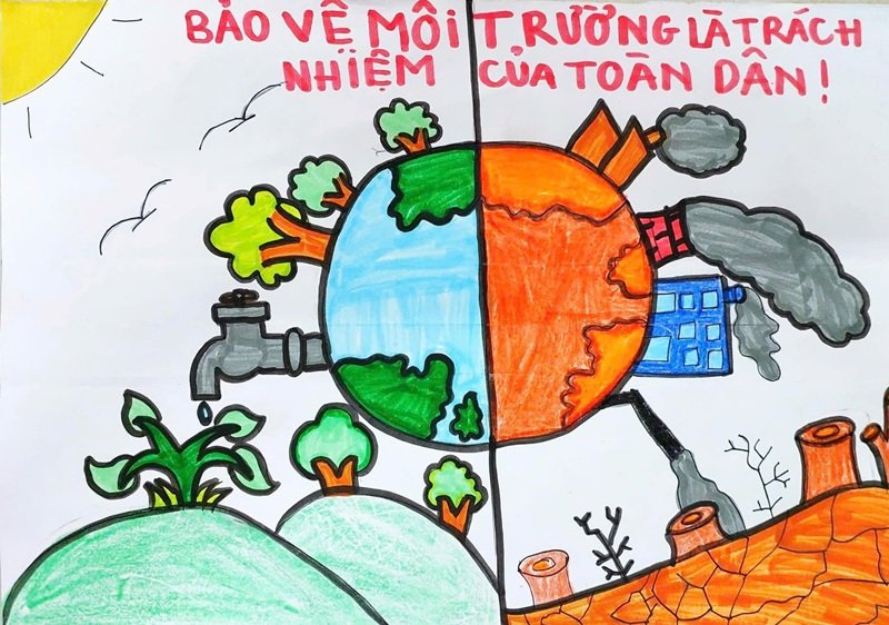 vẽ tranh bảo vệ môi trường bằng giấy a3 đơn giản 14