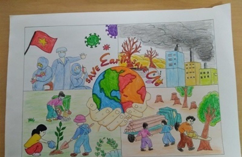 vẽ tranh bảo vệ môi trường bằng giấy a3 đơn giản 22