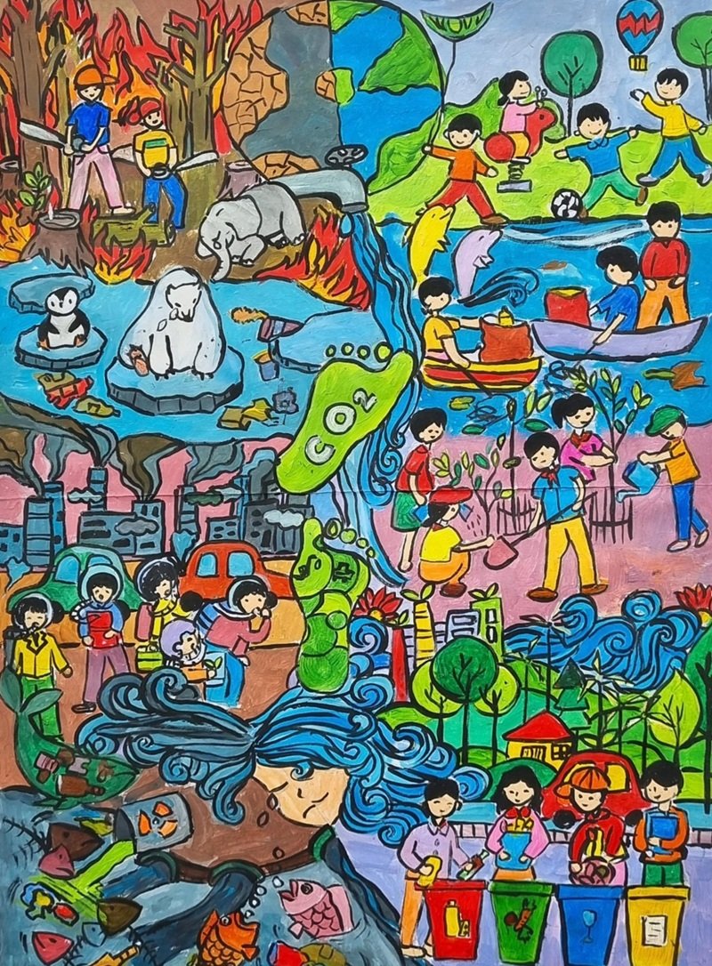 vẽ tranh bảo vệ môi trường bằng giấy a3 đơn giản 24