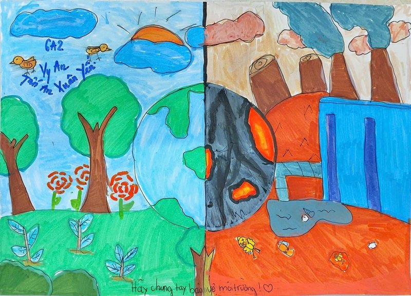 vẽ tranh bảo vệ môi trường bằng giấy a3 đơn giản 7