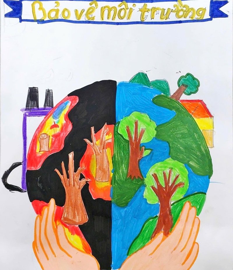 vẽ tranh bảo vệ môi trường bằng giấy a3 đơn giản 9