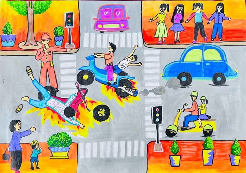 vẽ tranh đề tài an toàn giao thông 13