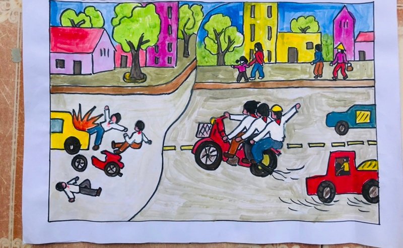 vẽ tranh đề tài an toàn giao thông 14