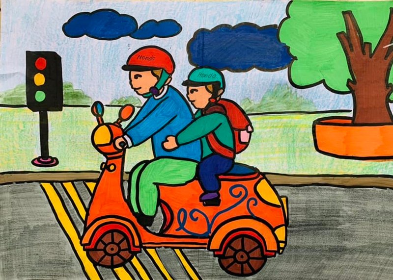 vẽ tranh đề tài an toàn giao thông 15