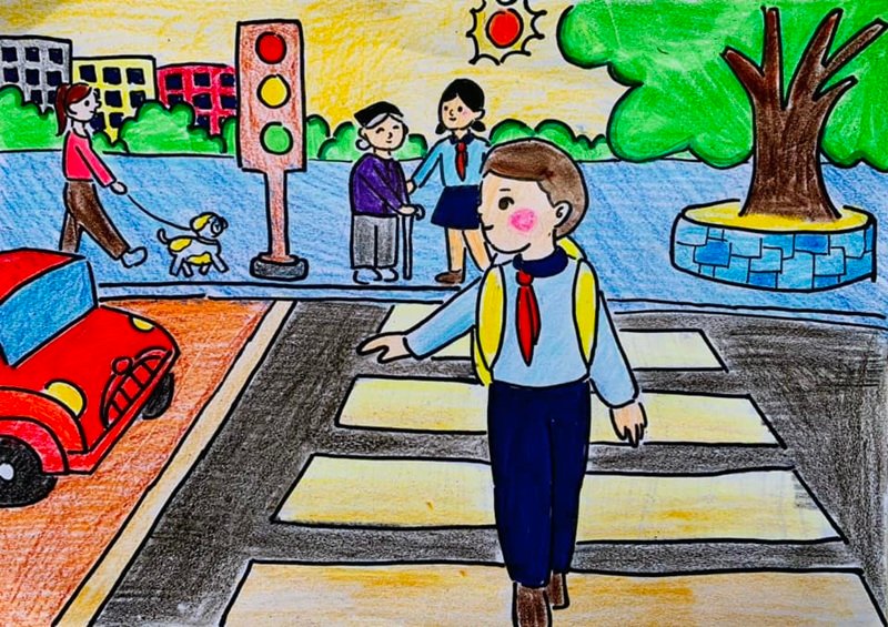 vẽ tranh đề tài an toàn giao thông 16