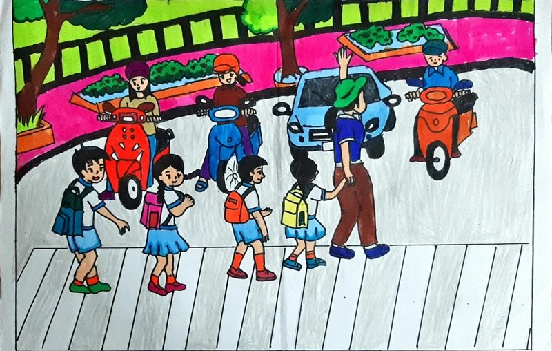 vẽ tranh đề tài an toàn giao thông 9