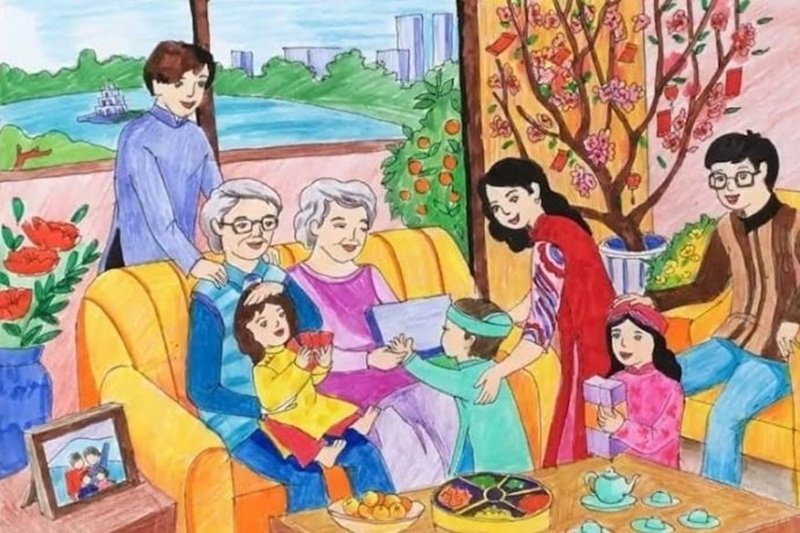 vẽ tranh đề tài gia đình 4