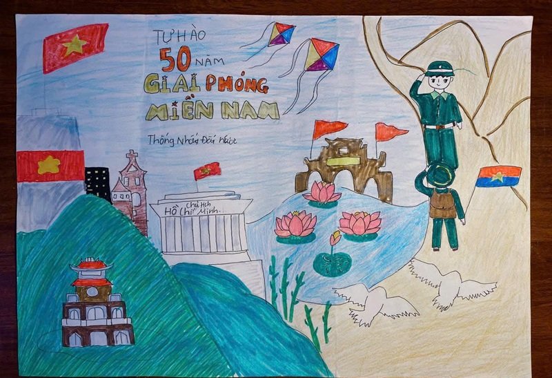 vẽ tranh em yêu to quốc việt nam đơn giản 2