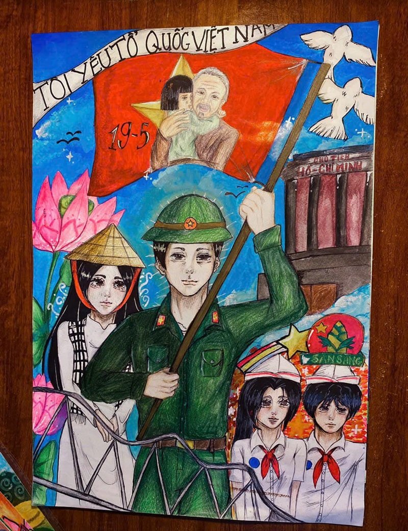 vẽ tranh em yêu to quốc việt nam đơn giản 6
