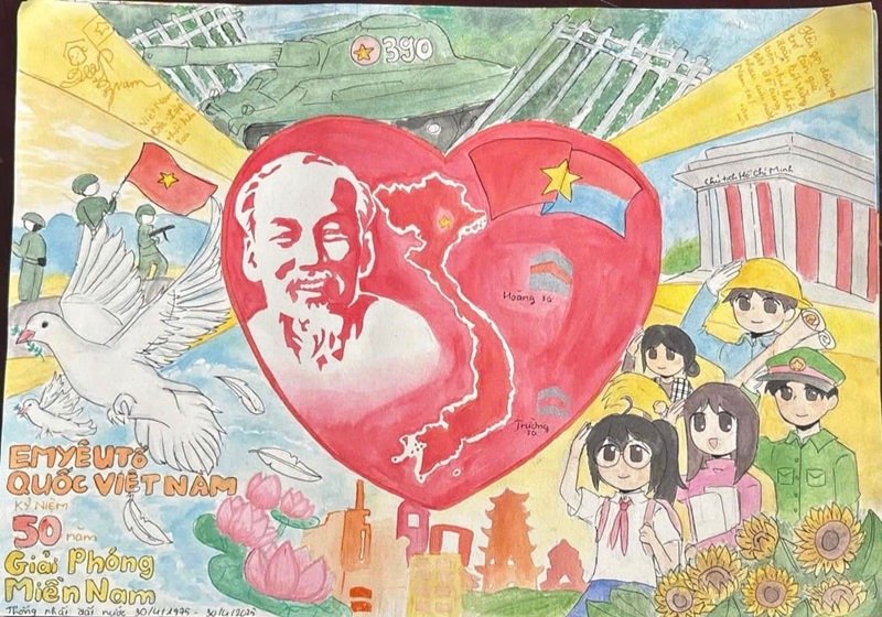 vẽ tranh em yêu to quốc việt nam đơn giản 9