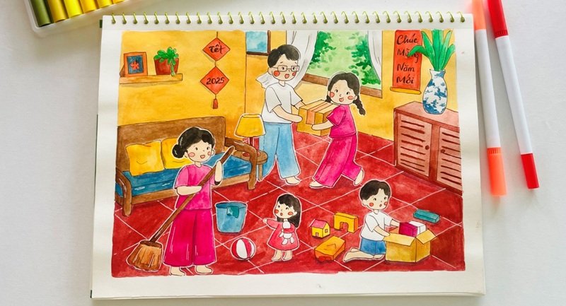 vẽ tranh gia đình đơn giản 3