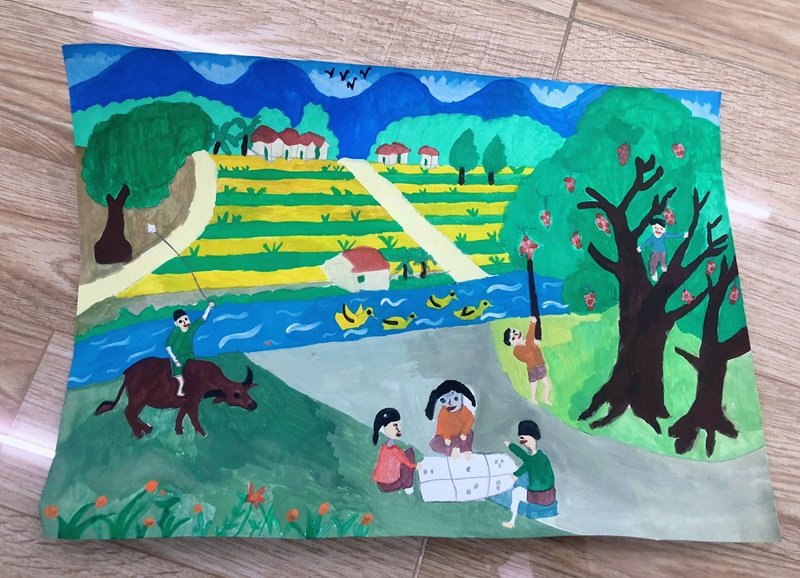 vẽ tranh quê hương đơn giản mà đẹp 14