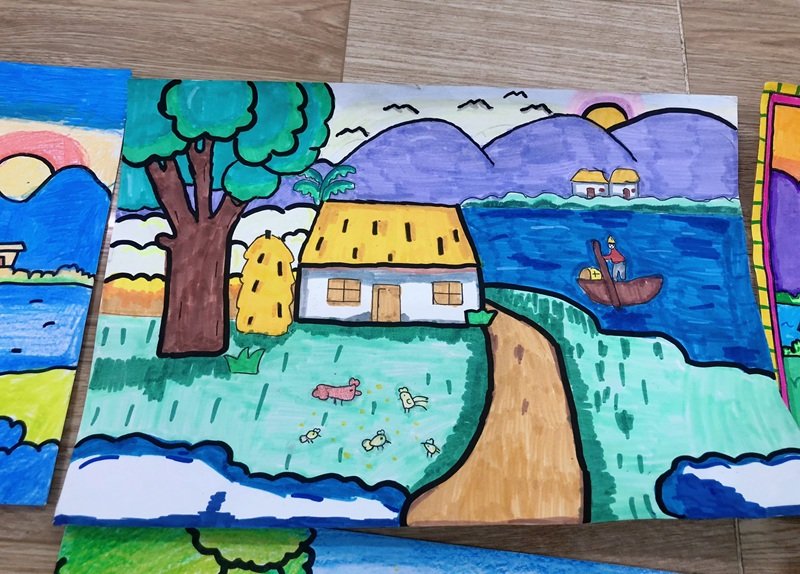 vẽ tranh quê hương đơn giản mà đẹp 16