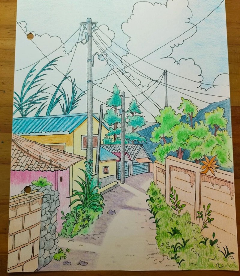 vẽ tranh quê hương đơn giản mà đẹp 27