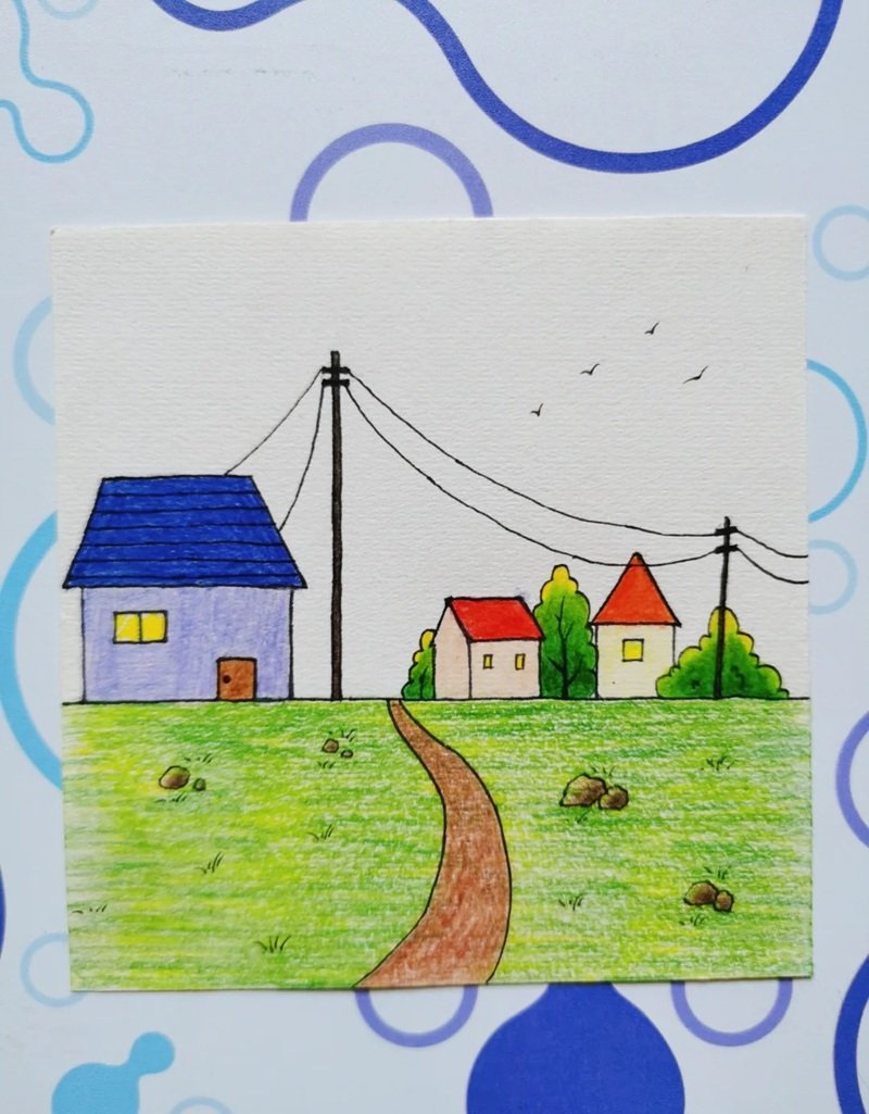 vẽ tranh quê hương đơn giản mà đẹp 32