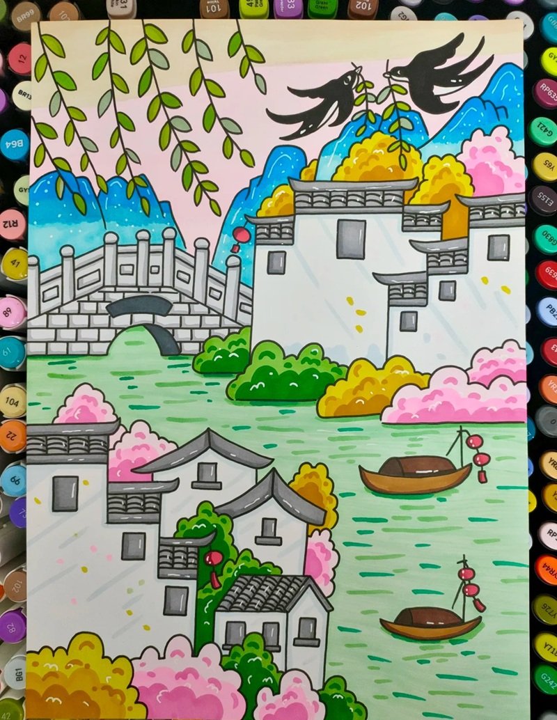 vẽ tranh quê hương đơn giản mà đẹp 34