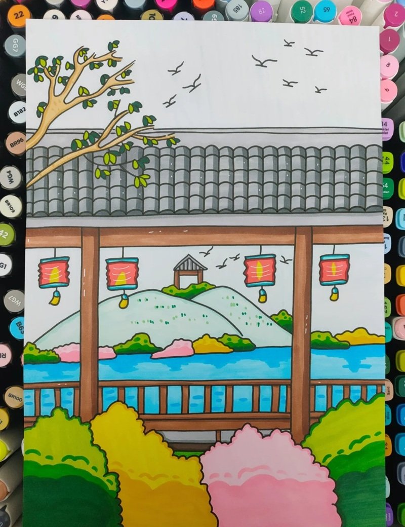 vẽ tranh quê hương đơn giản mà đẹp 35