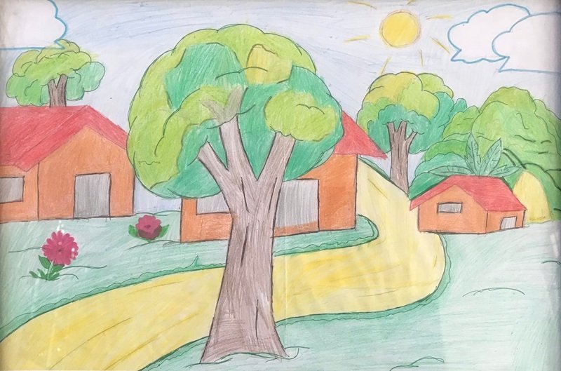 vẽ tranh quê hương đơn giản mà đẹp 5