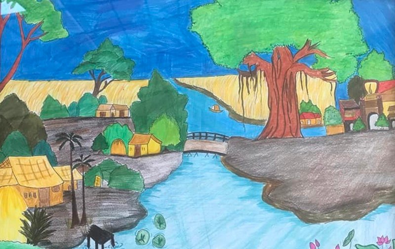 vẽ tranh quê hương đơn giản mà đẹp 9