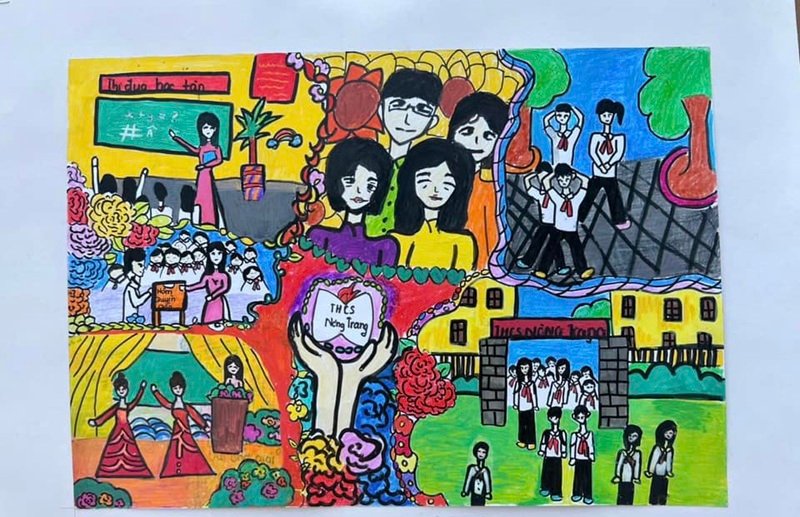 vẽ tranh về thầy cô và mái trường 1